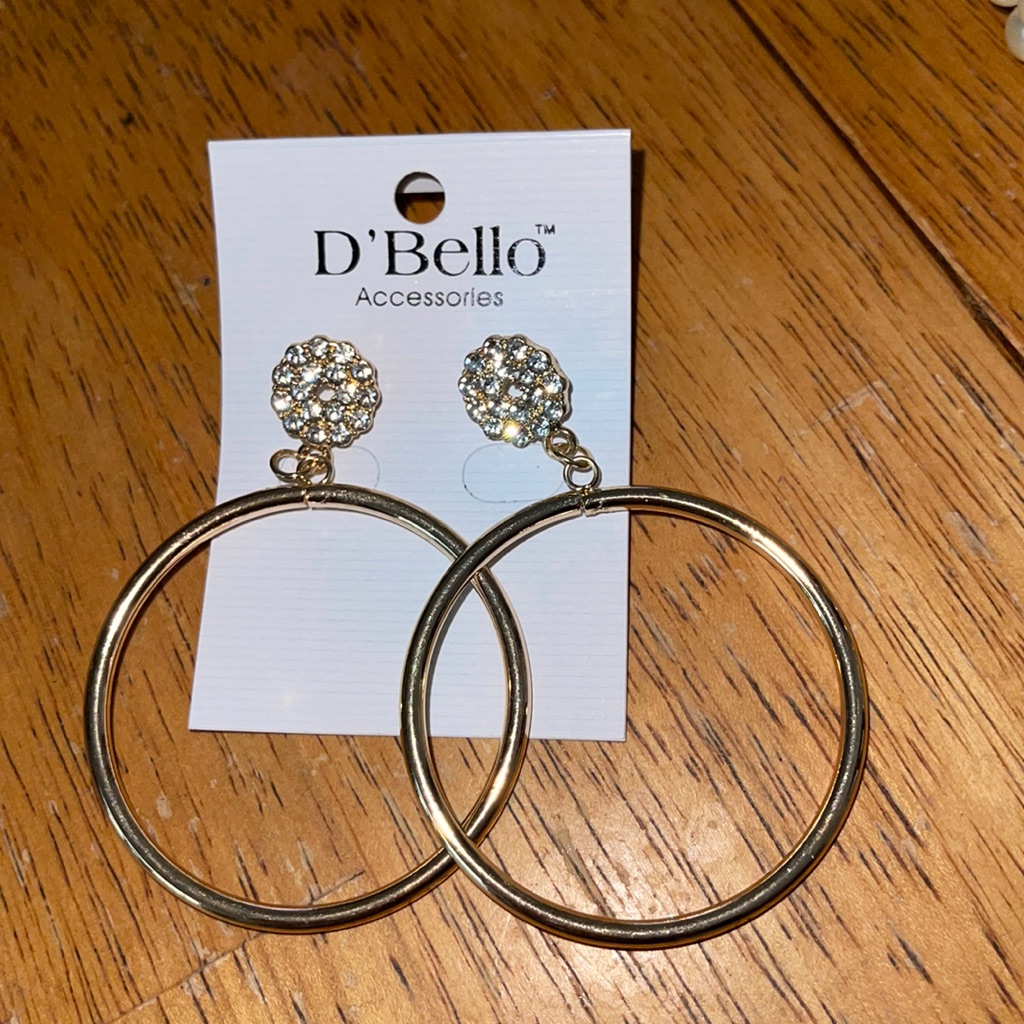 Dbello Accessories Rhinestone Golden Hoop Post - New 5$